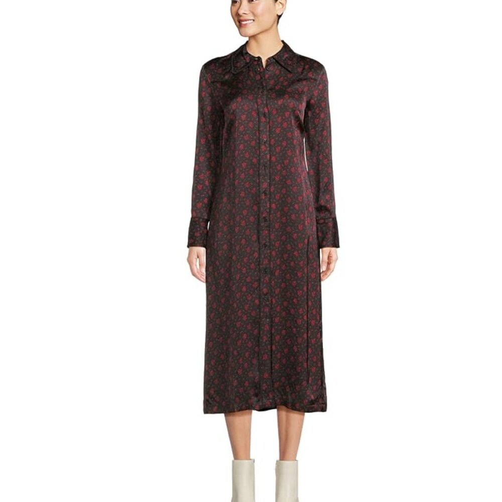 Madewell Louise Black and Red Long Sleeve Dress NWT